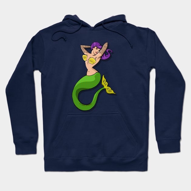 Purple-haired mermaid with tattoos Hoodie by FanboyMuseum